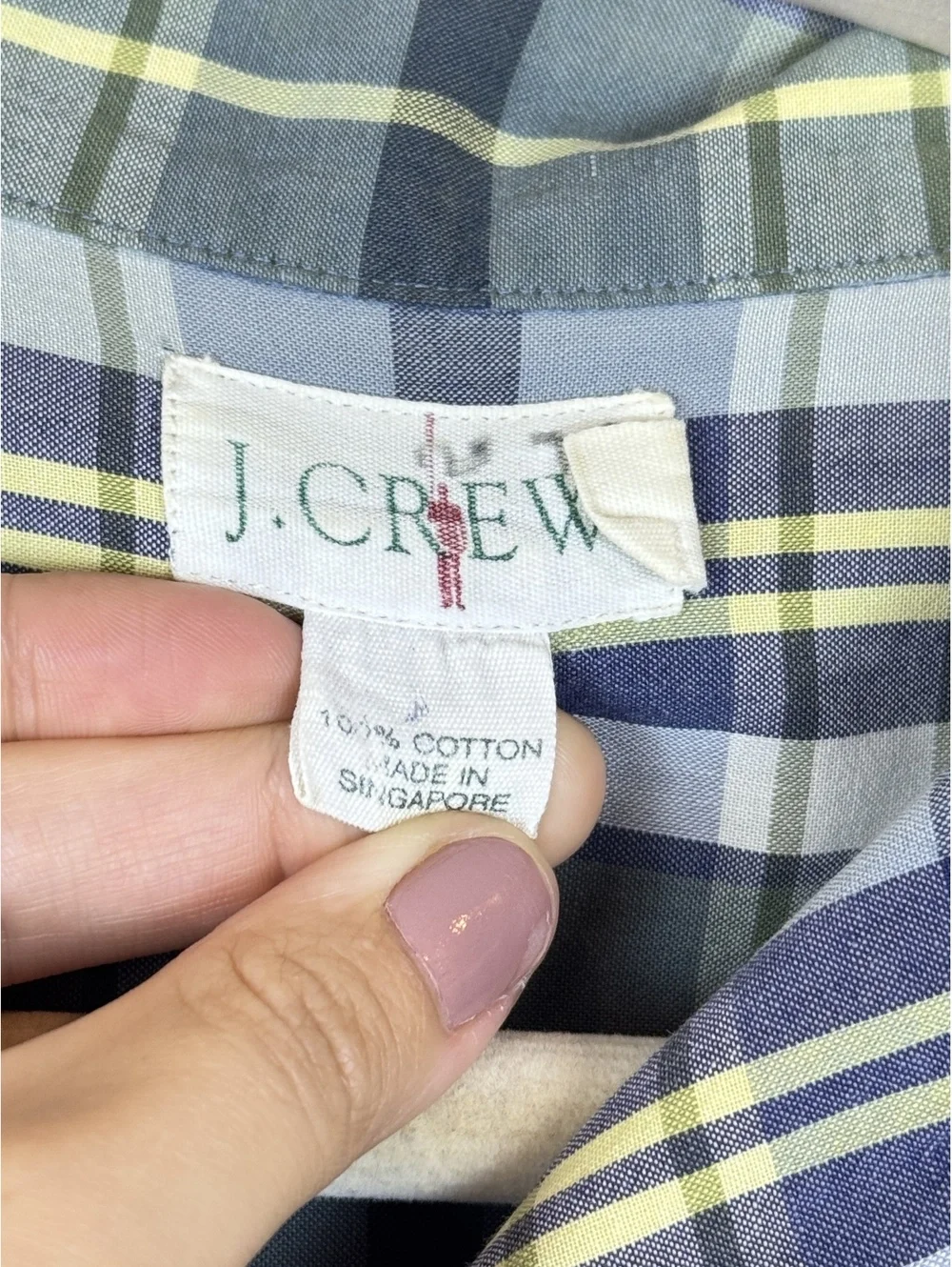 Vintage J.Crew Men’s M Plaid Short Sleeve Cotton Camp Shirt Blue Green 90s